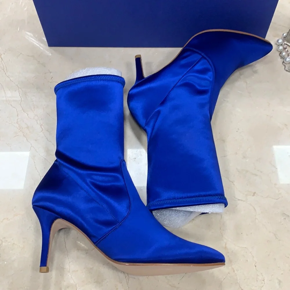 STUART WEITZMAN SATIN STRETCHY BOOTS ROYAL BLUE MADE IN SPAIN SZ EU 38,38.5,39 - Picture 2 of 10